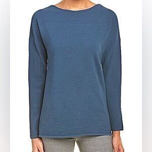 Lafayette 148 New York Blue Ribbed V-Back Thin Sweater Blouse Women’s Sz M